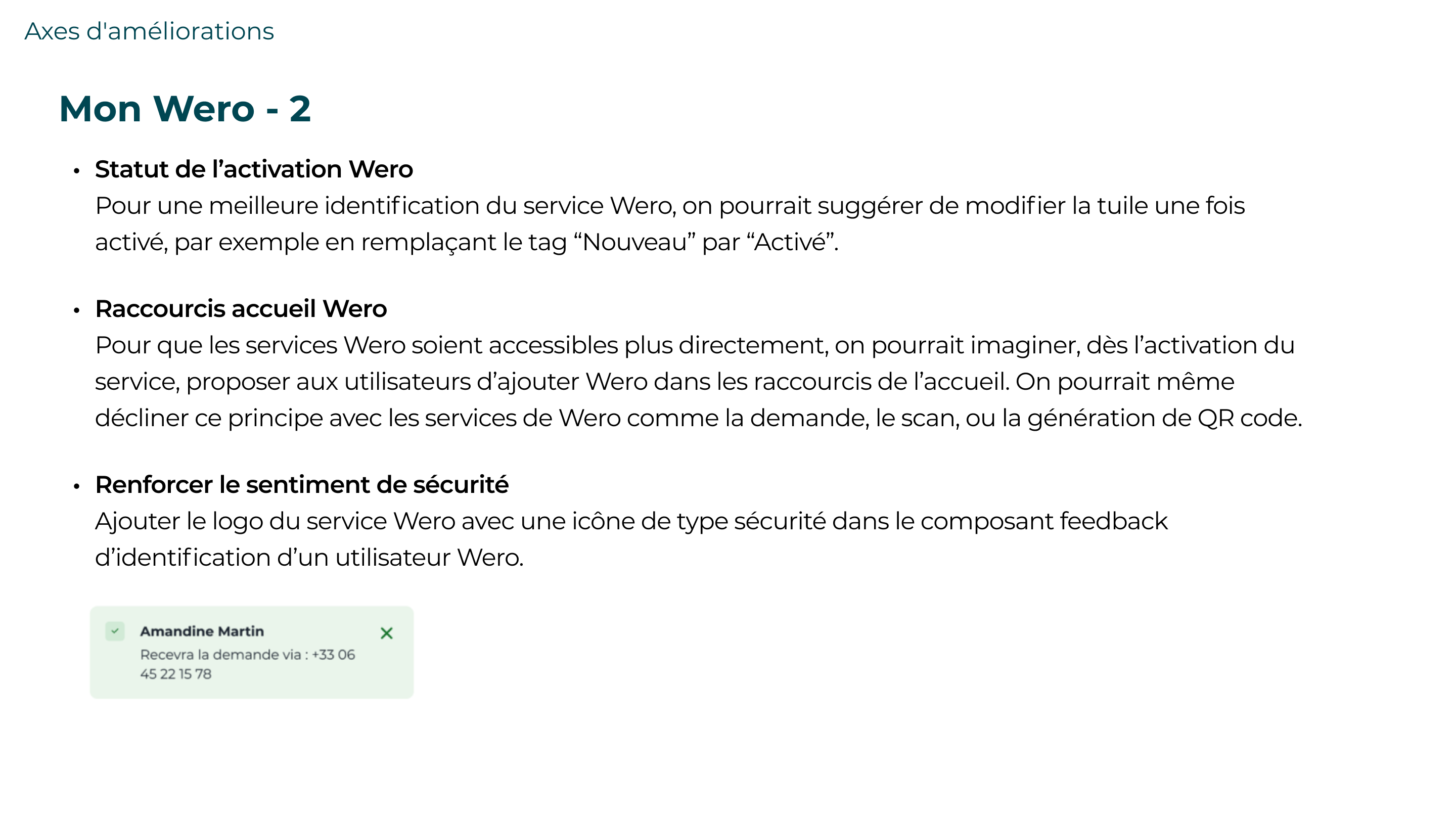 Axes d'amélioration Mon Wero 2