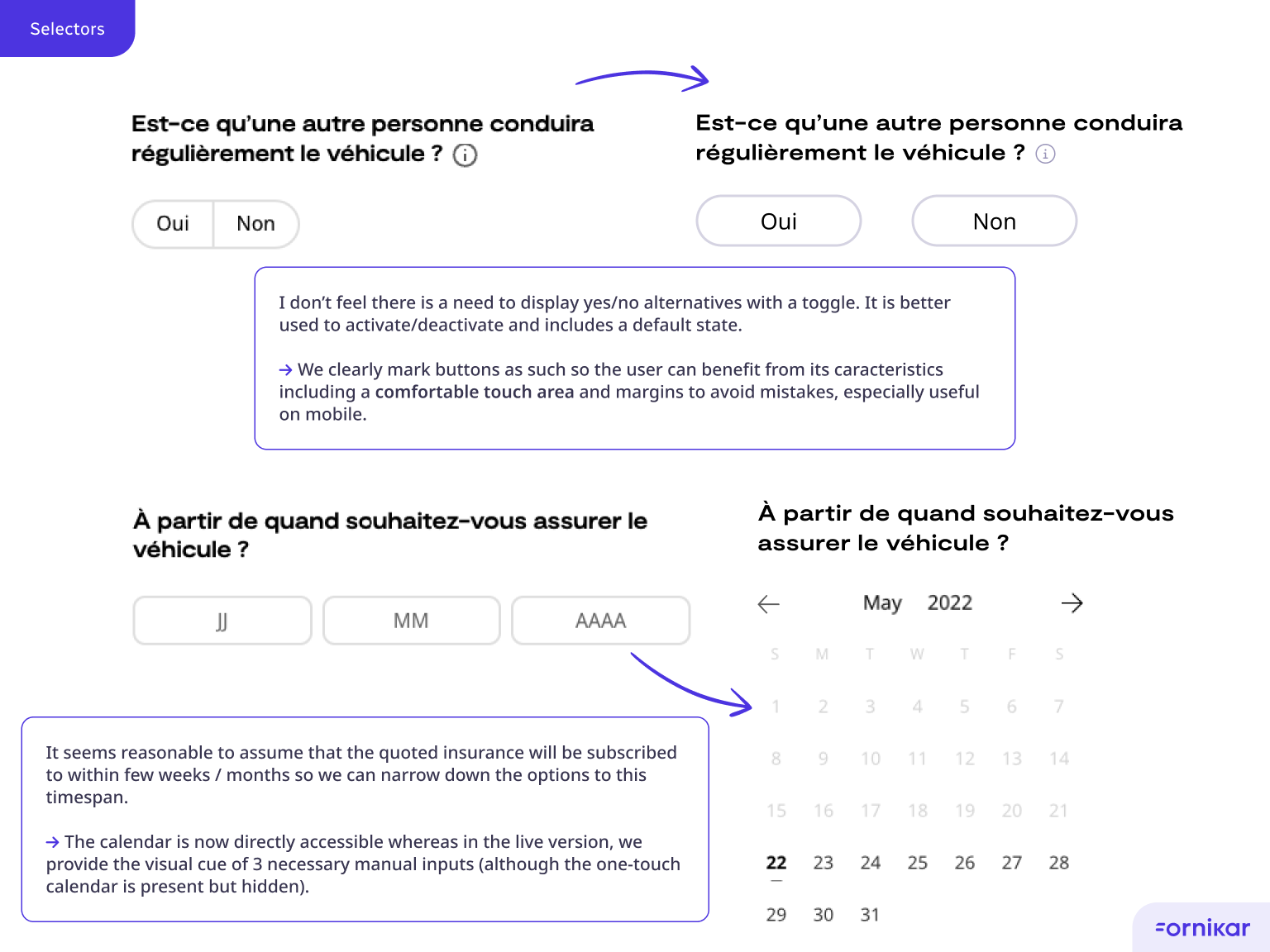 Sélecteurs et calendrier